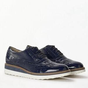 Boden Nina Navy Blue Patent Leather Platform Brogues‎ Wingtip Loafers